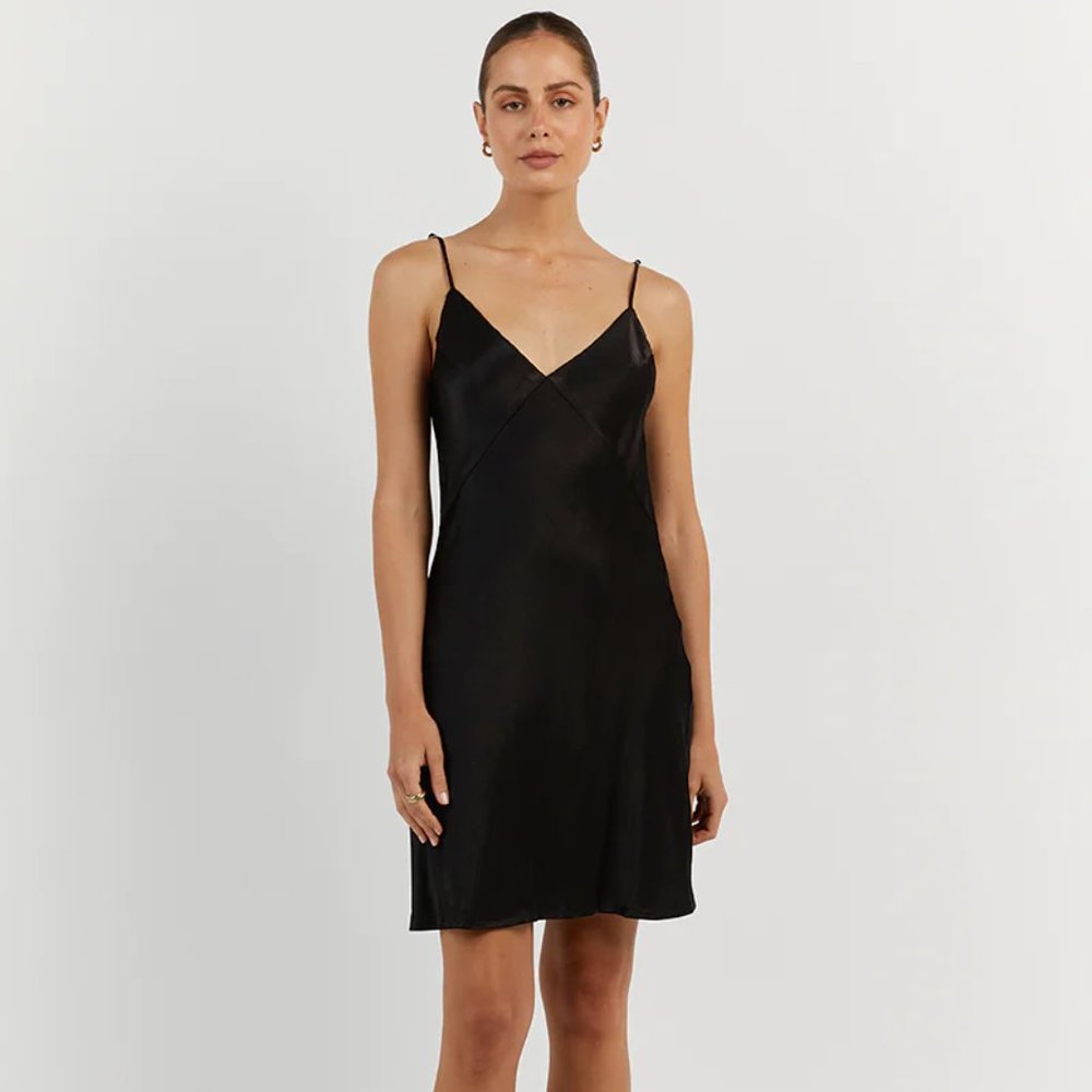 DISSH Mia Black Satin Mini Dress